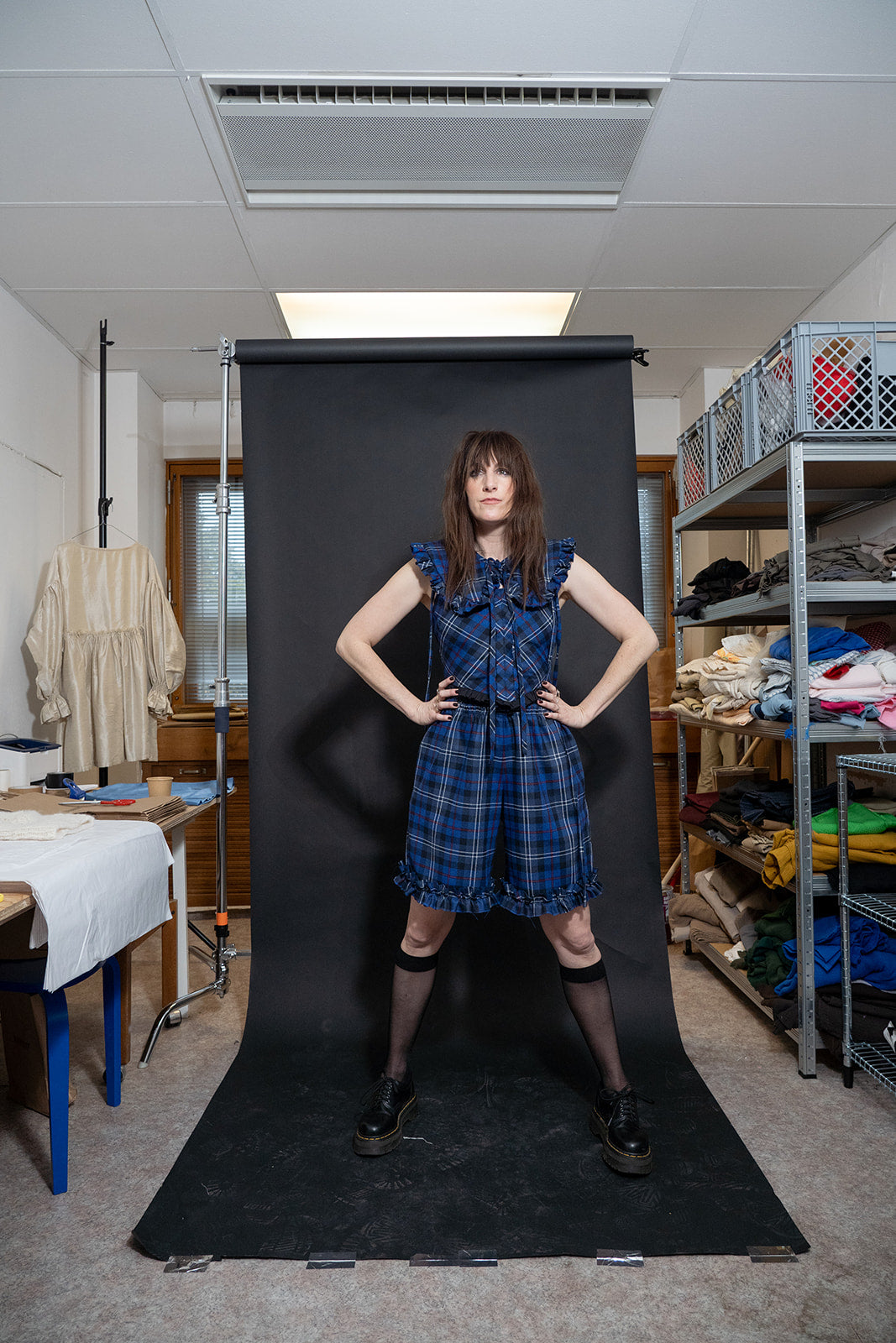 Ruffle blue tartan shorts