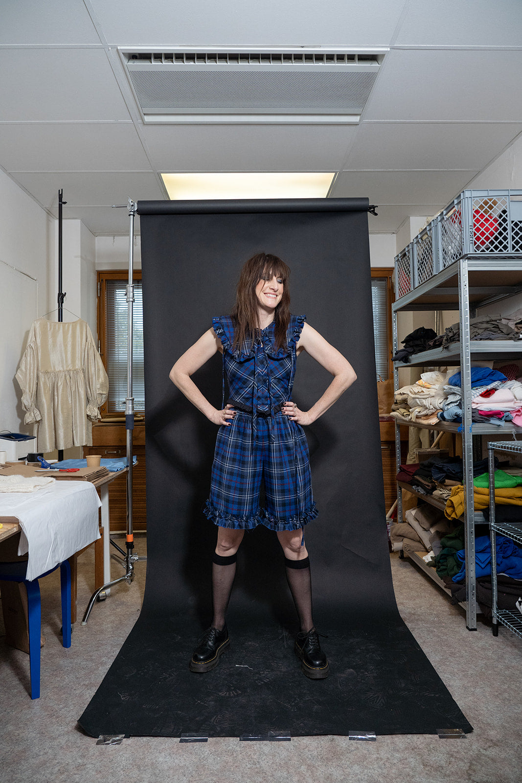 Ruffle blue tartan shorts