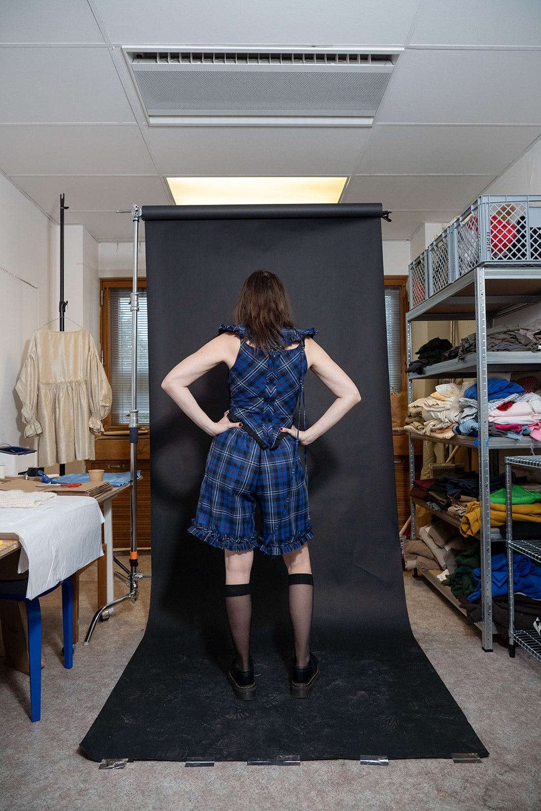 Ruffle blue tartan shorts