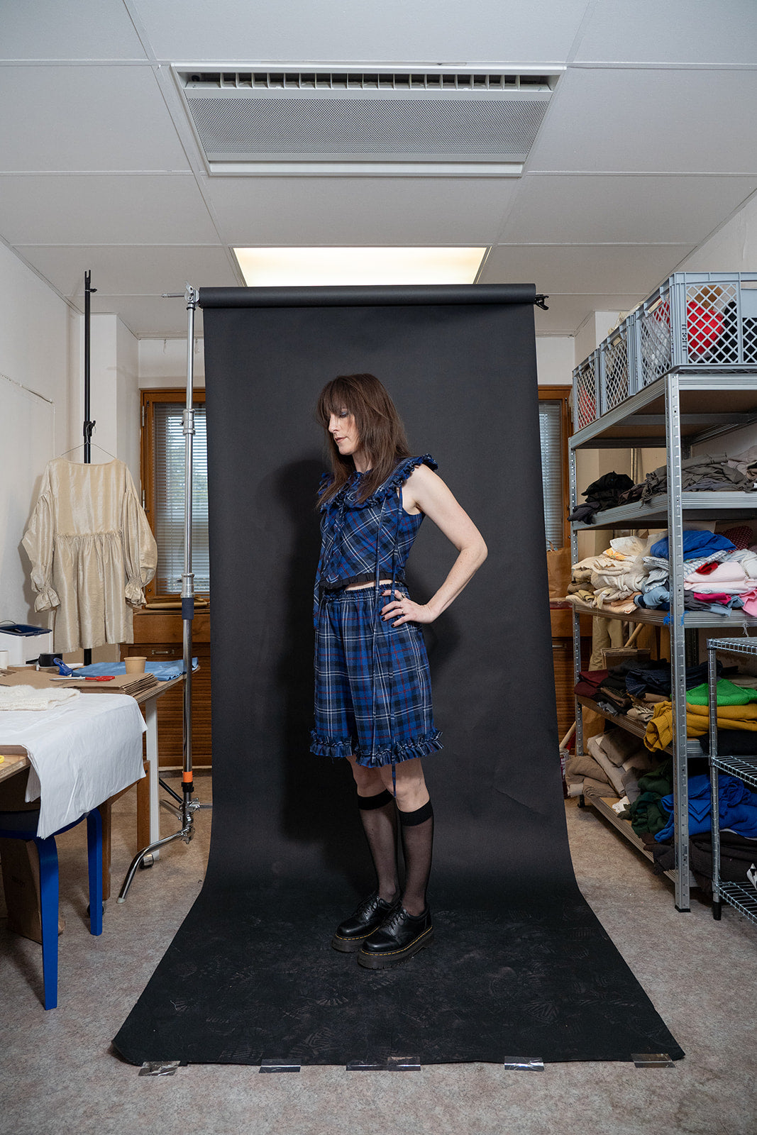 Ruffle blue tartan shorts
