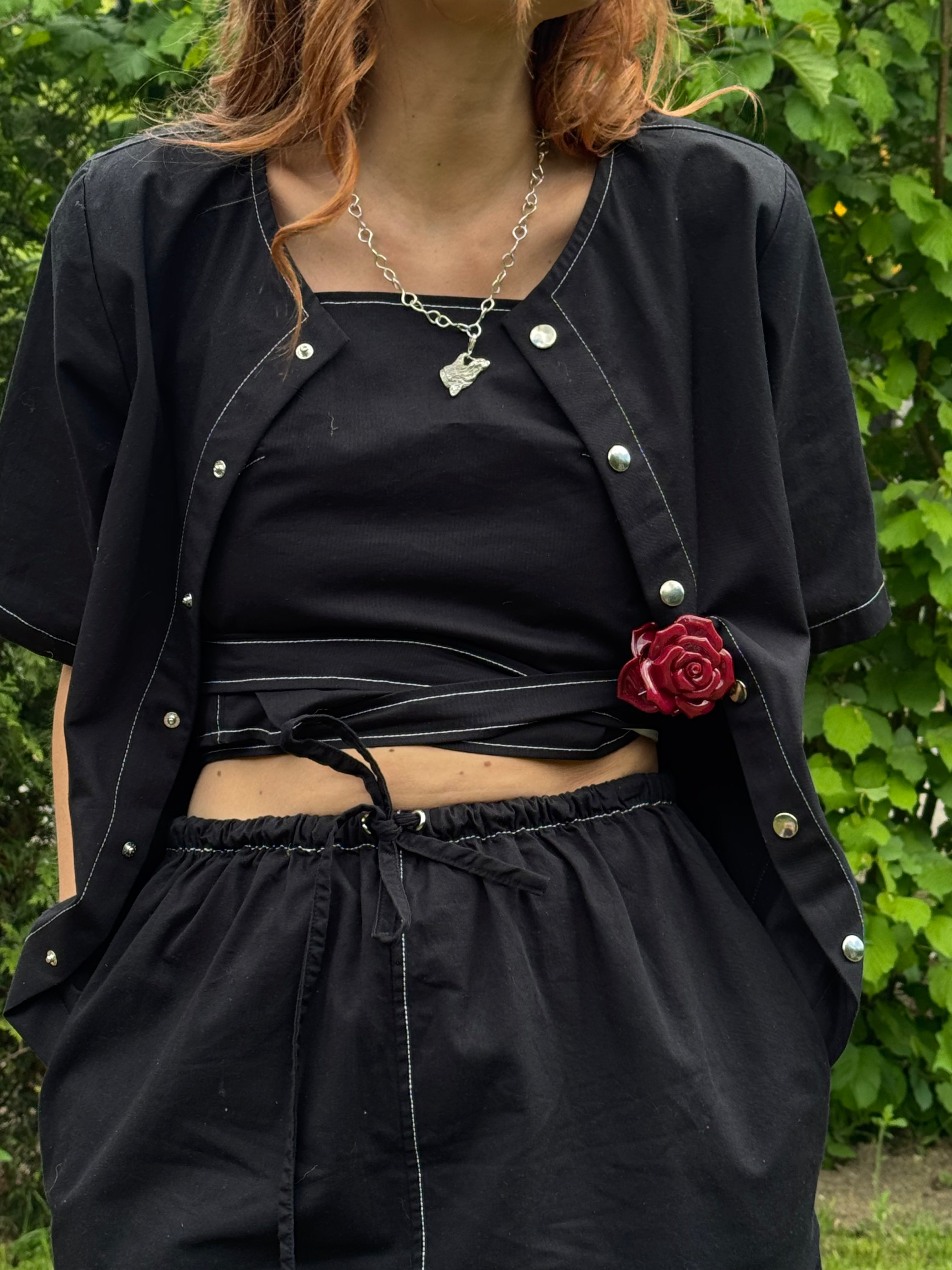 Easywear cotton twill wrap tie top