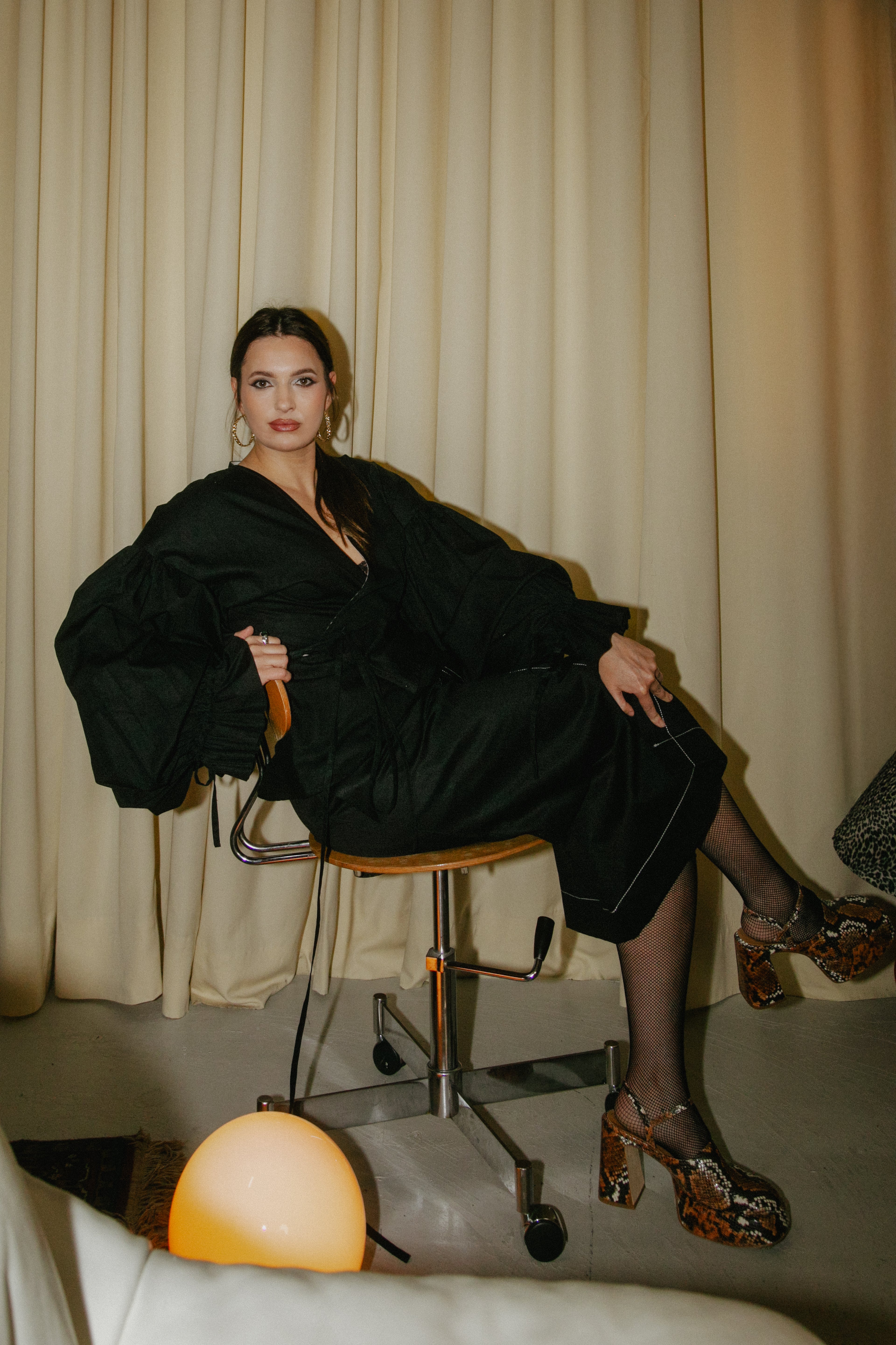 Wrap puff poplin blouse