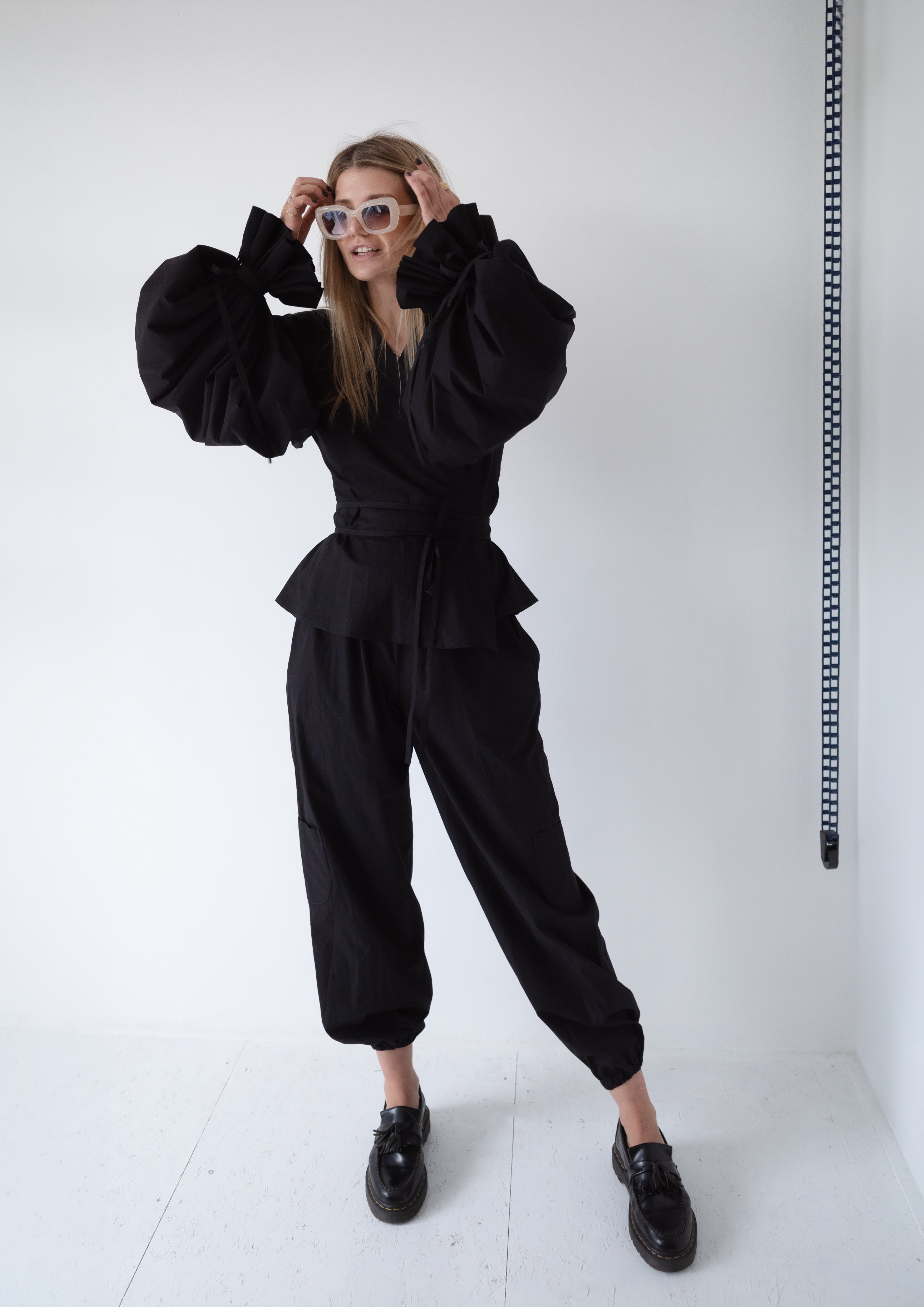 Wrap puff poplin blouse