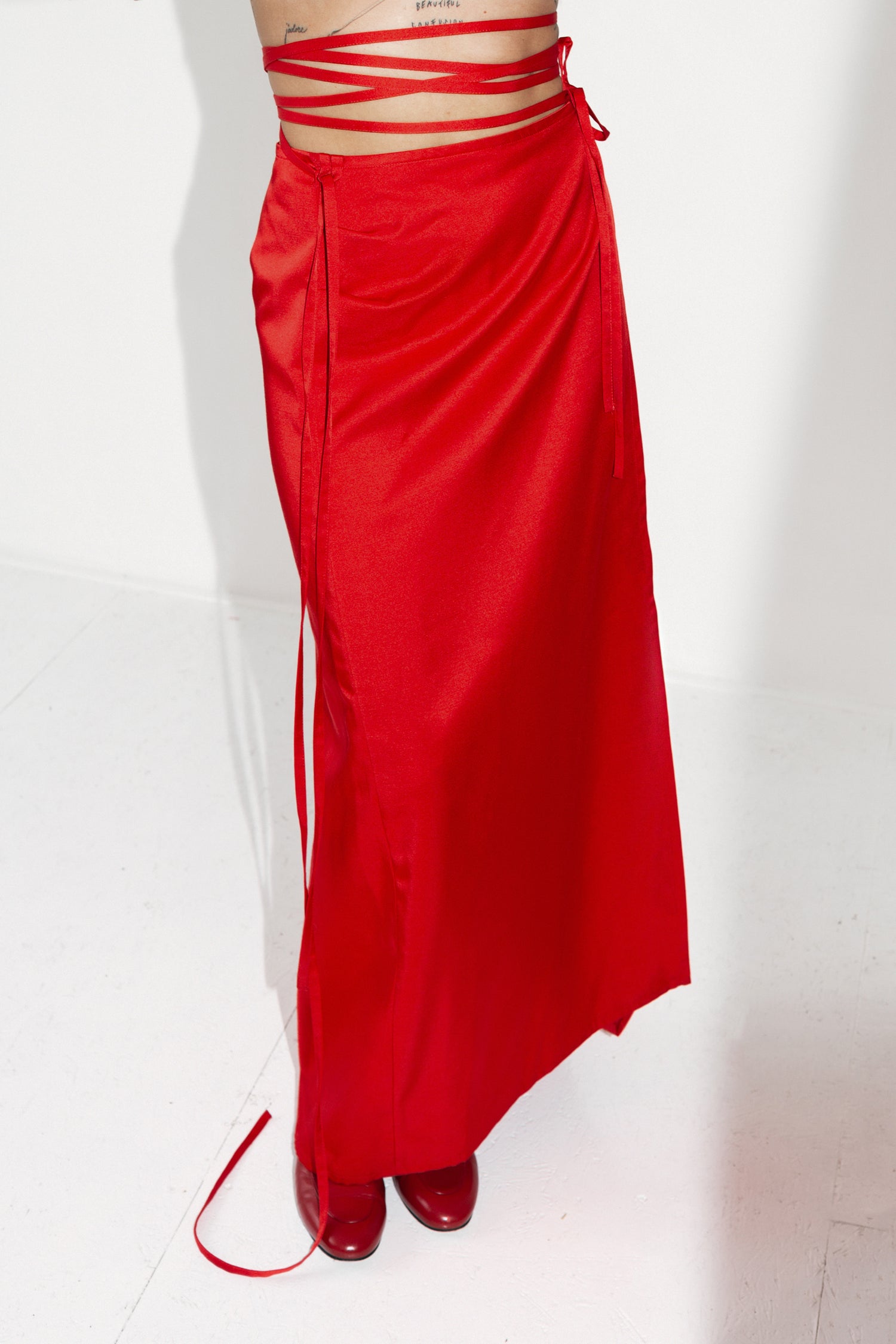 Tie wrap satin skirt