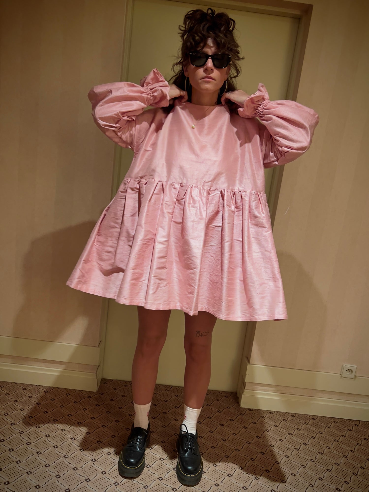 Frankie silk smocking sleeve dress
