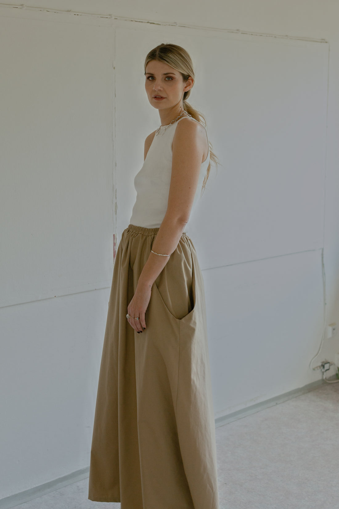 Long pocket skirt poplin